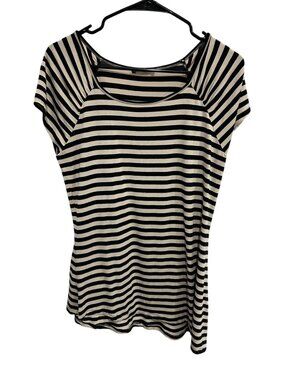Spense Black White Striped Asymmetrical Hem Scoop Neck Top Size M 90s Minimalism